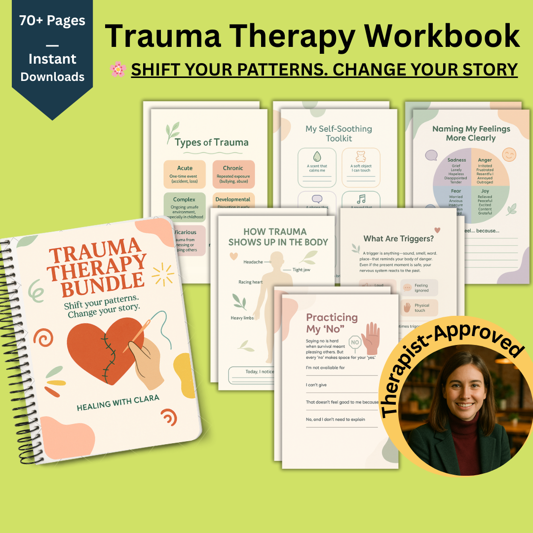✨ Trauma Therapy Workbook Bundle – 70+ Guided Pages for Healing, Growth & Self-Discovery