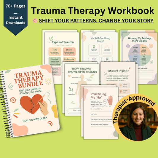 ✨ Trauma Therapy Workbook Bundle – 70+ Guided Pages for Healing, Growth & Self-Discovery