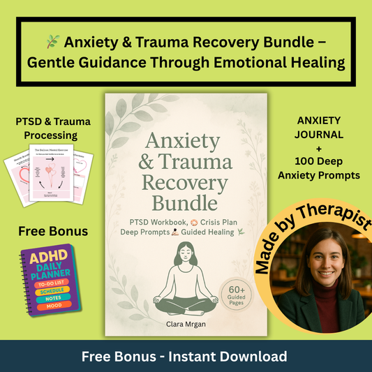 🌿 Anxiety & Trauma Recovery – PTSD Workbook, Crisis Plan & Guided Prompts