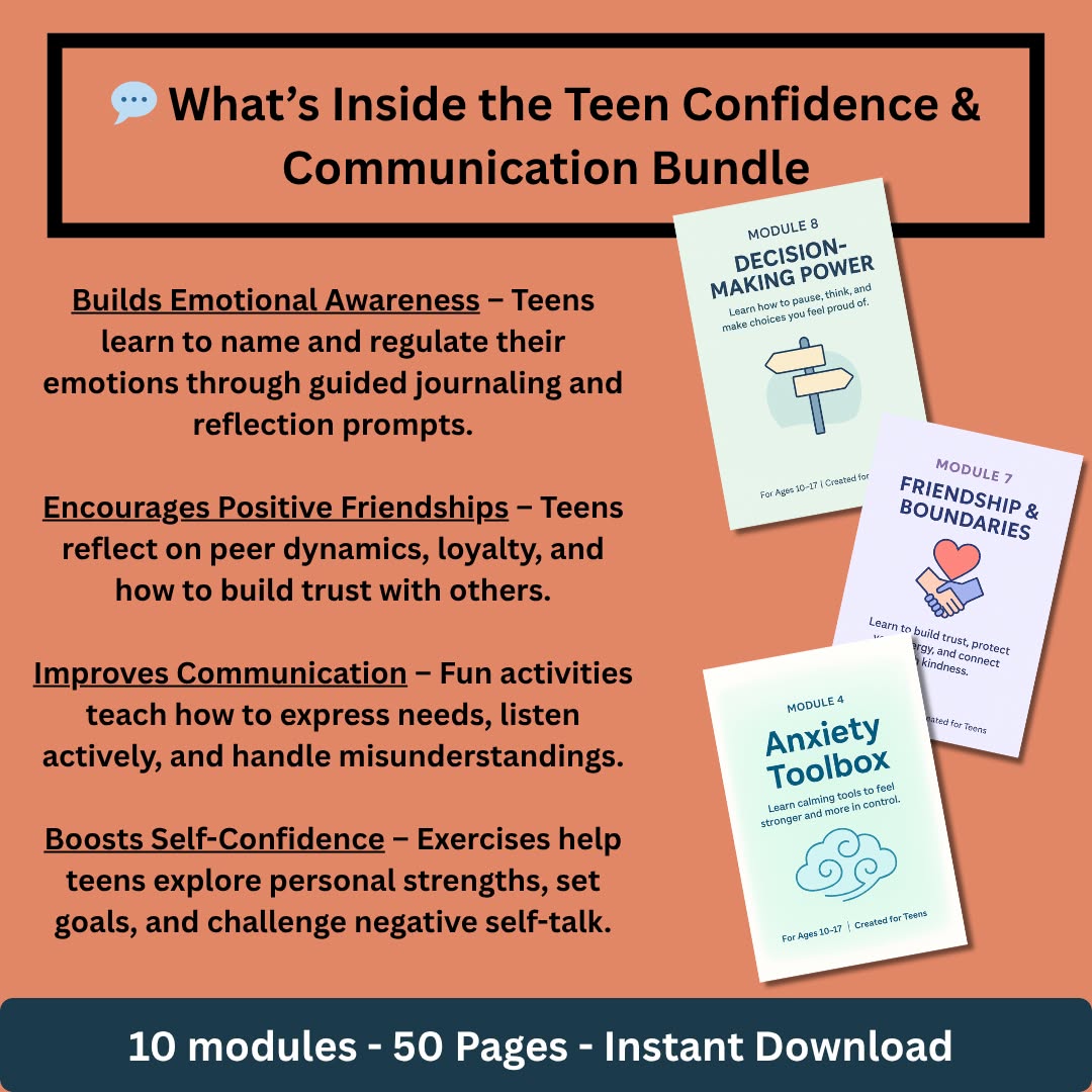 🌱 Teen Therapy Toolkit – Confidence Journal, Emotional Check-Ins & Worksheets